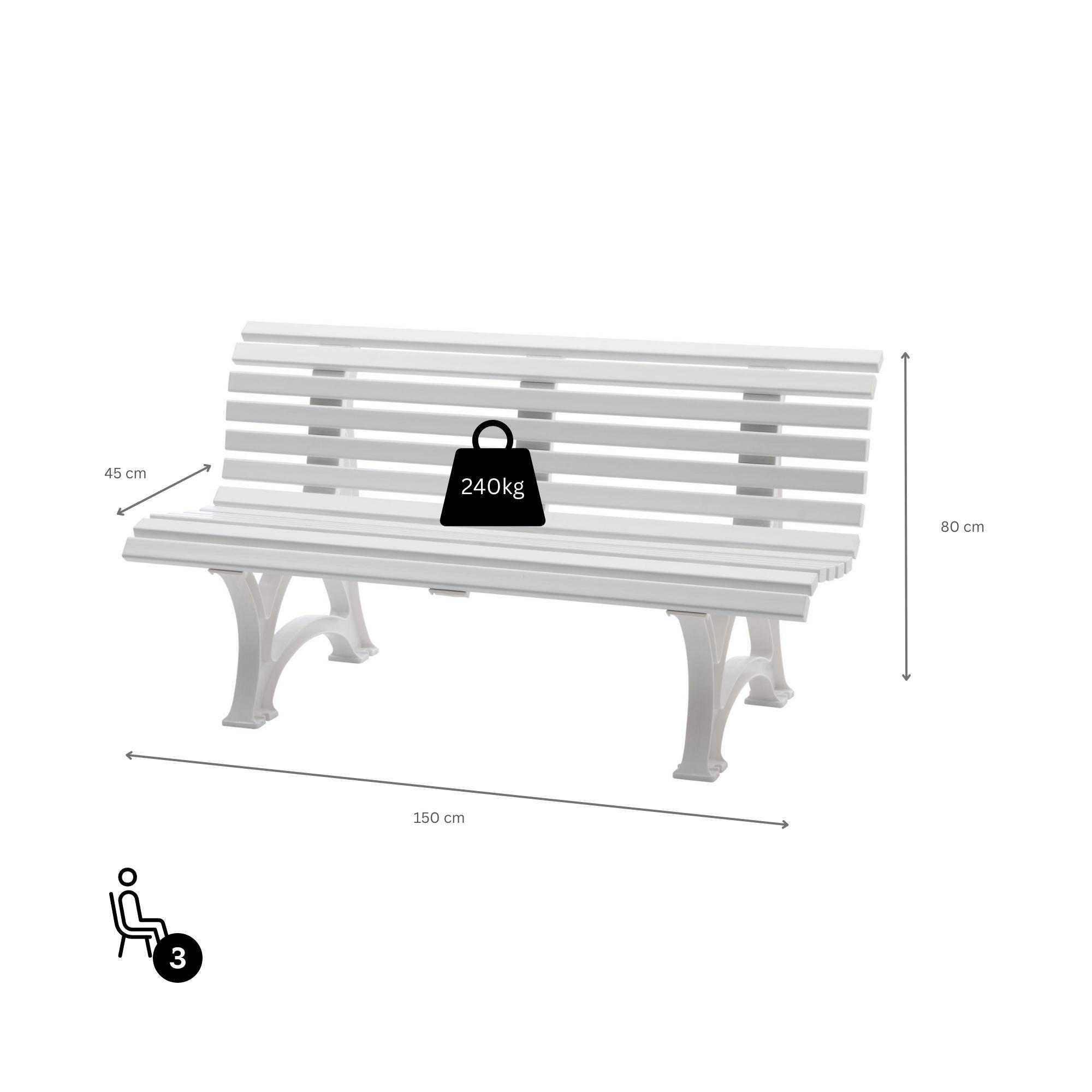 GARTENBANK Jamaika 3 Sitzer Weiß 80 x 150 x 64cm Witterungskunststoff & UV Beständiger Kunststoff - Weiß, Kunststoff (150/80/64cm) - PROREGAL