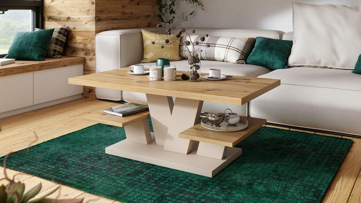 COUCHTISCH rechteckig Eiche Artisan - Beige 110/60/45 cm - Beige/Eiche Artisan, Holzwerkstoff (60/110/45cm) - designimpex