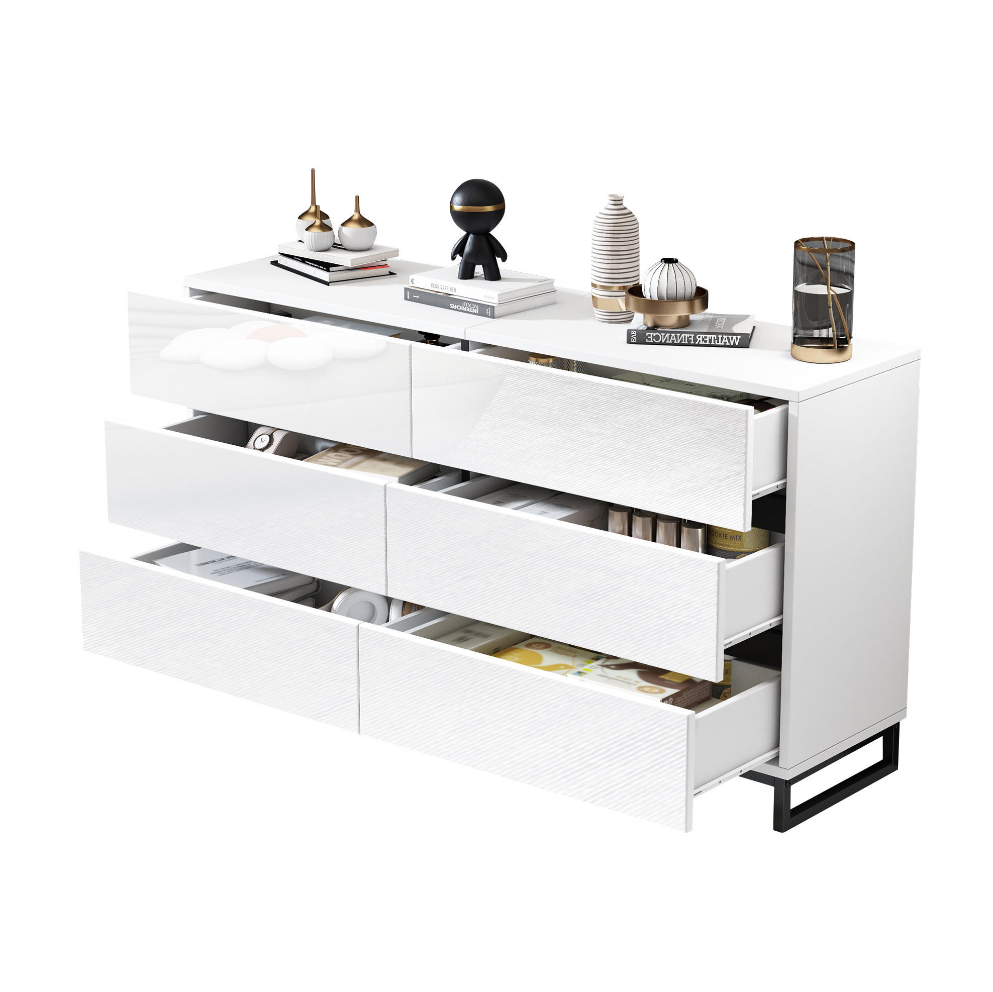 SIDEBOARD 140/39.5/78.5 cm Weiß/Schwarz aus Spanplatte mit 6 Schubladen - Weiß, Holzwerkstoff (39.5/78.5/140cm) - OKMYHOME