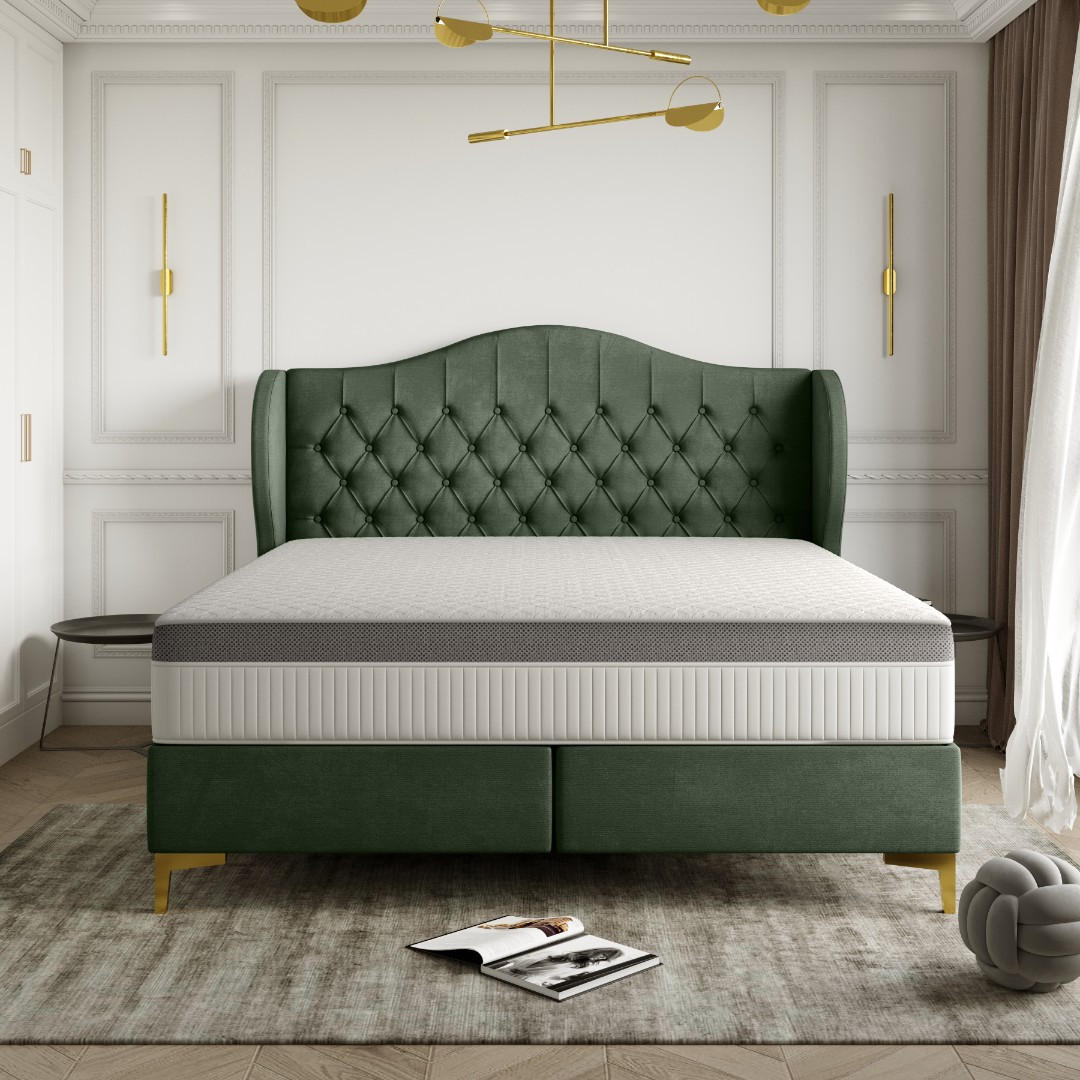 BETT mit Taschenmatratze LEGEND, Whisper-Stoff Grün 180x200 cm - Grün, Holz/Textil (180/200cm) - Kaiser Möbel