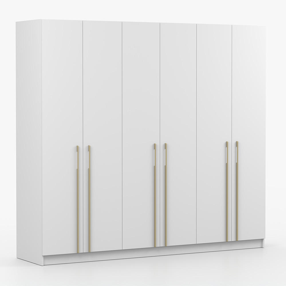 230/210/57 cm 6-türig Drehtürenschrank ROSA 6D Weiß - Goldfarben/Weiß, Holzwerkstoff/Metall (230/57/210cm) - imoebel24