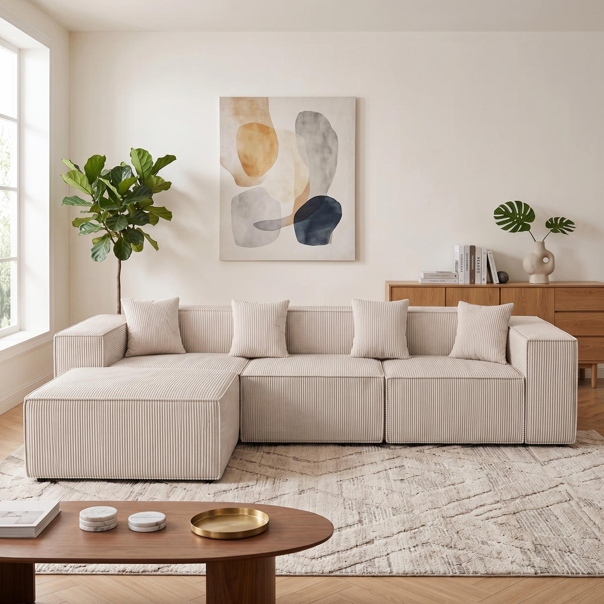ECKSOFA cordstoff 279 cm flexibles design - Beige, Textil (279/165cm) - Urban Meuble