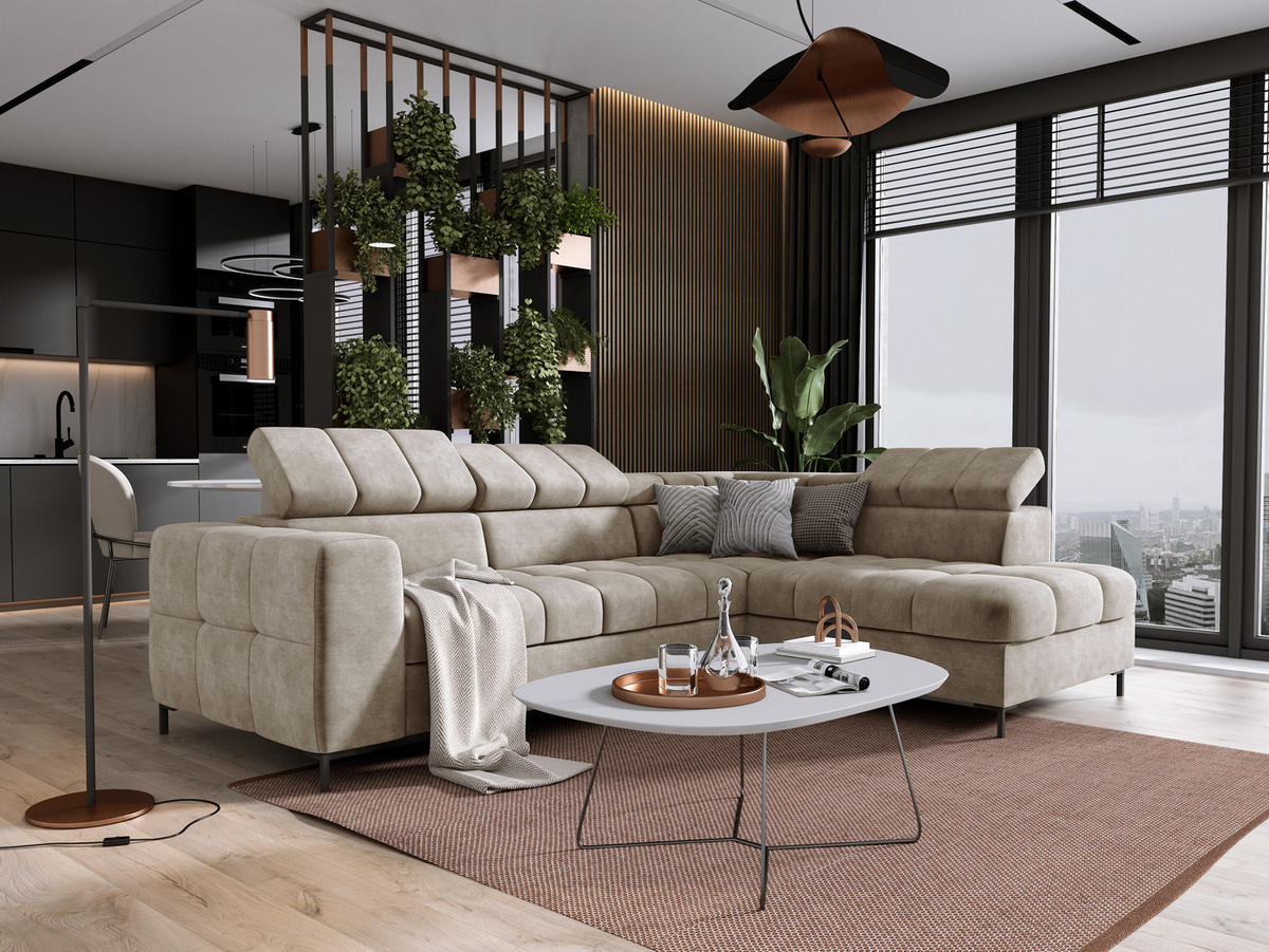 ECKSOFA PABLOS Cloud, L-förmig, Moderne, mit verstellbarem Kopfteil, Schlaf- & Lagermöglichkeiten, freistehend, RECHTS 279x201x97 cm White - Weiß, Holz/Textil (279/201cm) - DomoHome