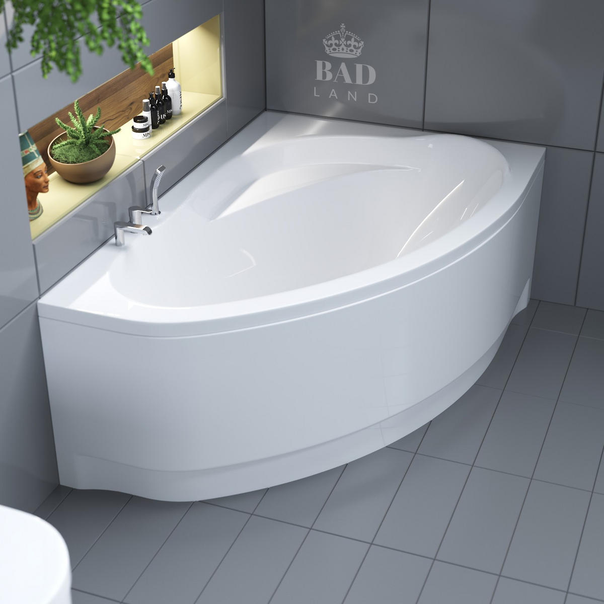 BADEWANNE Eckwanne MAREA 160/100 Rechts mit Schürze Ablauf Füße - Weiß, Kunststoff (100/57.5/160cm) - bad land