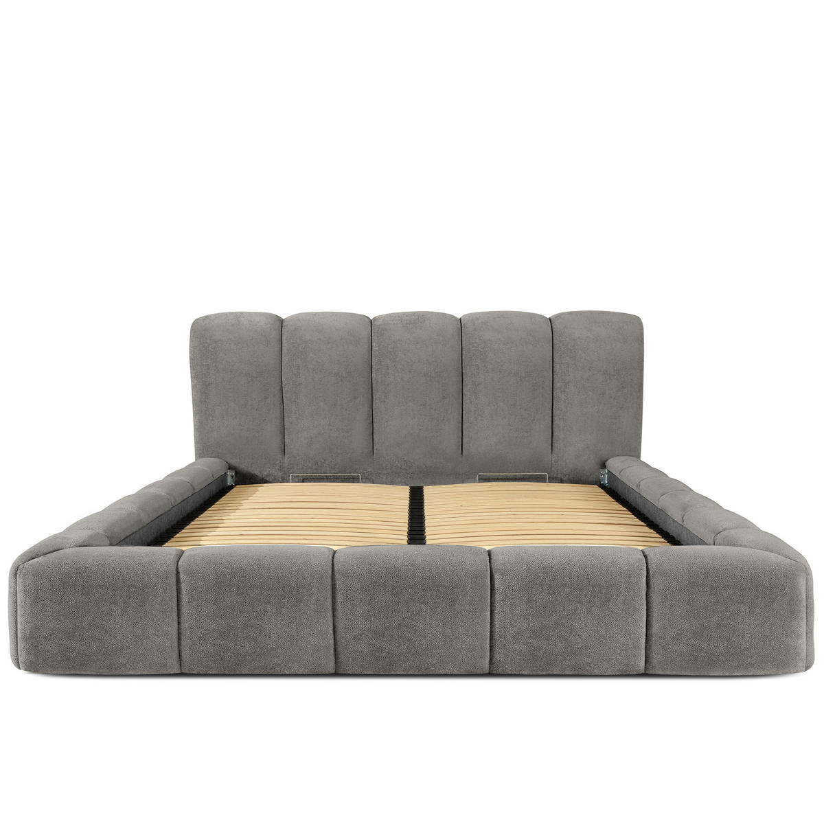 POLSTERBETT MERIDE Chenille, Dunkelgrau - Dunkelgrau/Schwarz, Holz/Textil (200/200cm) - KONSIMO®