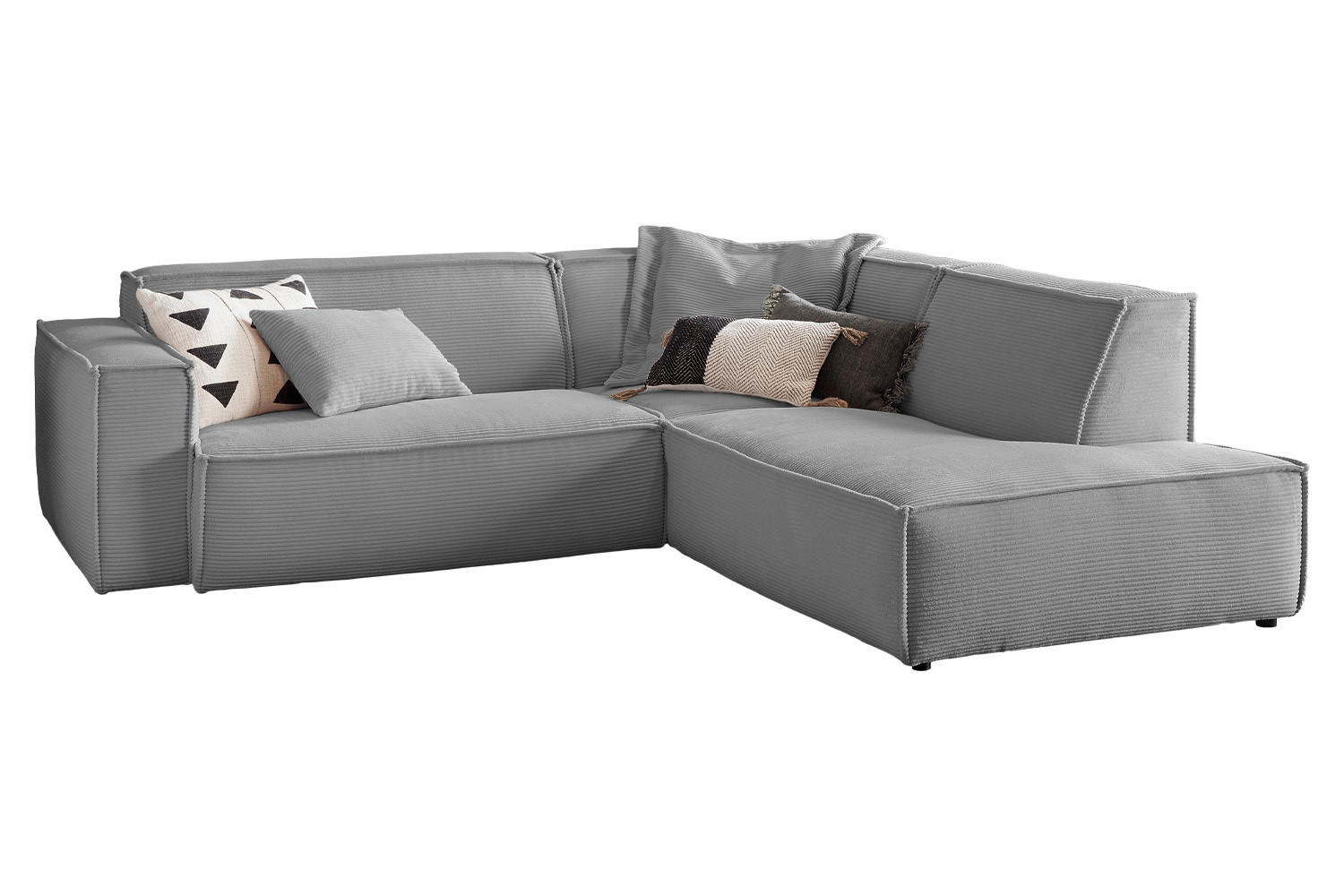 ECKSOFA SAMU Grau Cord - Schwarz/Grau, Textil (254/224cm) - KAWOLA