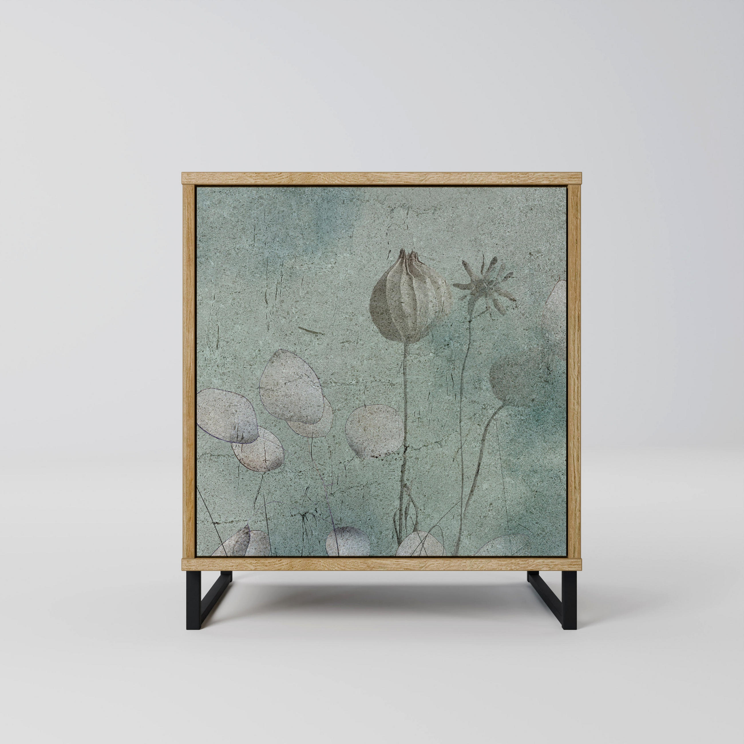 SIDEBOARD NIGHT LADY, Eichefarben, 57,5x42x67,5 cm, Schwarze Metall-Rahmenfüße - Eichefarben/Multicolor, Holzwerkstoff/Metall (57.5/67.5/42cm) - SpaceRebels