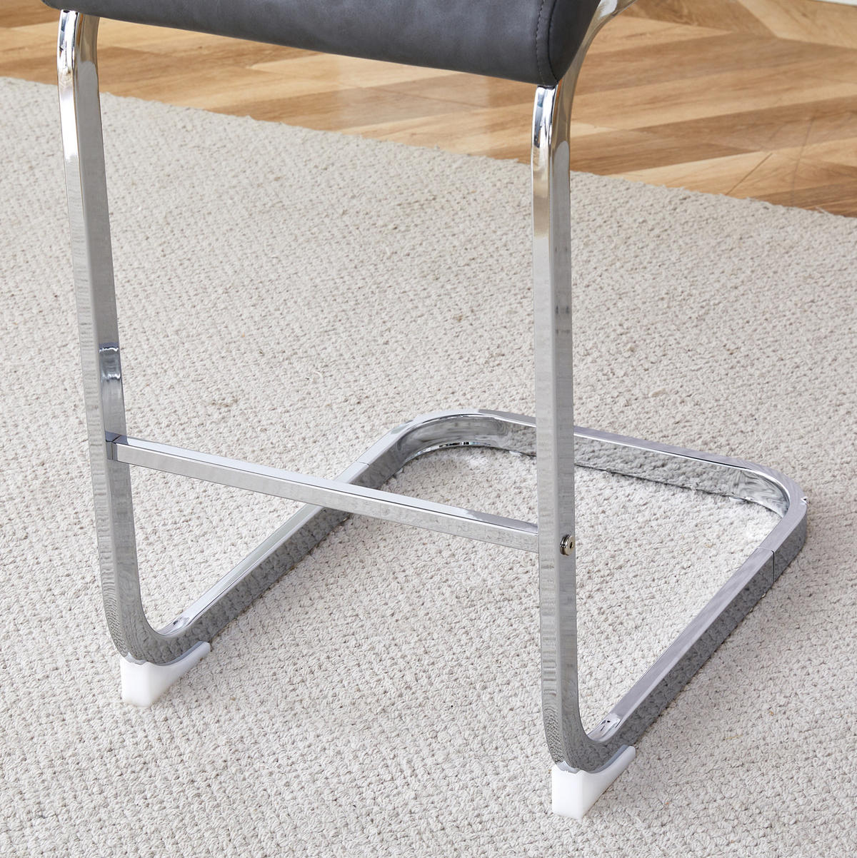 BARHOCKER 2er-Set 96,5 cm PU-Leder Dark Gray Silver - Grau, Metall (46.5/96.5/38.9cm) - Meubliv