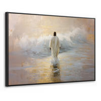LEINWAND Bilder mit Rahmen - Gemälde - Welle - Jesus - Abstrakt - 140x90 - Goldfarben, Textil (140/90cm) - MuchoWow