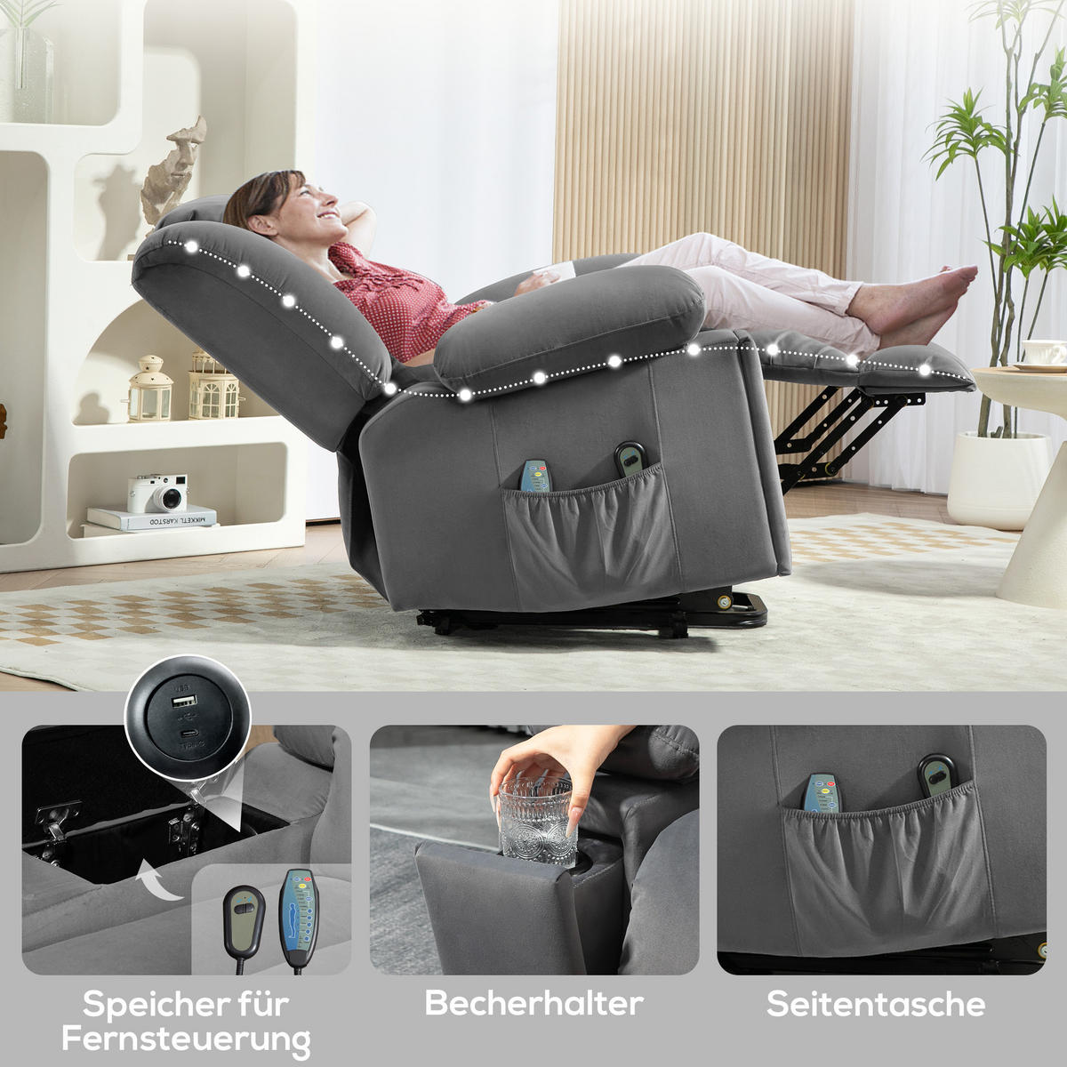 MASSAGESESSEL DE-06302 mit Wärme - Dunkelgrau, Metall (93/104/101cm) - ComfortXL