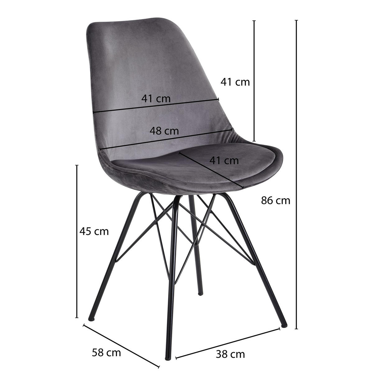 ESSZIMMERSTUHL 2er Set mit Metallgestell Skandinavisch gepolstert, Grau-Schwarz 58x48x86 cm - Schwarz/Grau, Textil/Metall (58/86/48cm) - KADIMA DESIGN