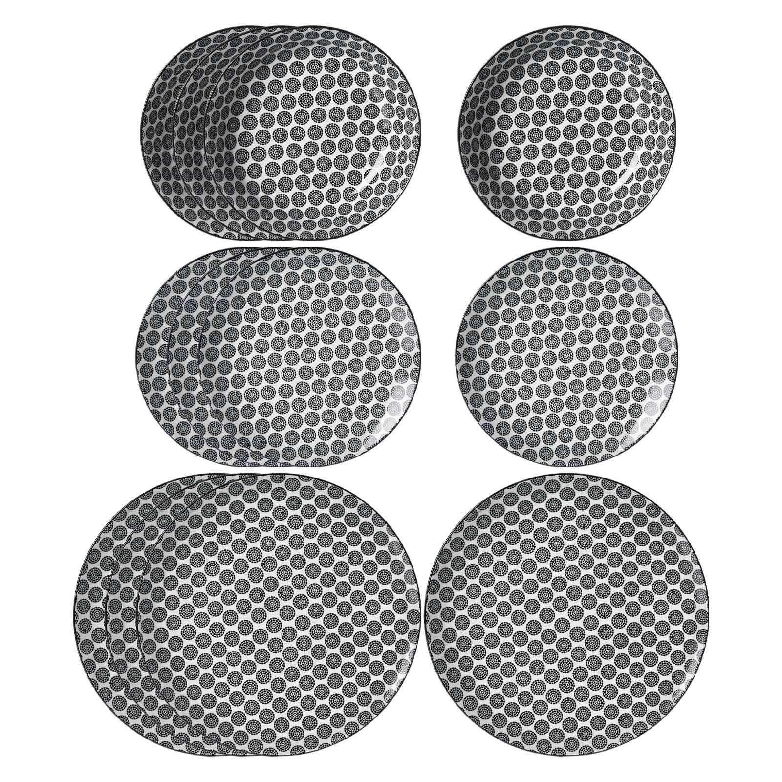 TELLER-SET Takeo Circles schwarz-weiß 12er Set - Schwarz/Weiß, Keramik (1/1/1cm) - Ritzenhoff Breker