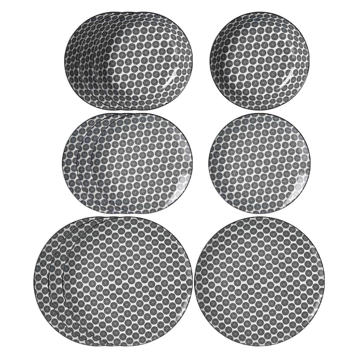 TELLER-SET Takeo Circles schwarz-weiß 12er Set - Schwarz/Weiß, Keramik (1/1/1cm) - Ritzenhoff Breker