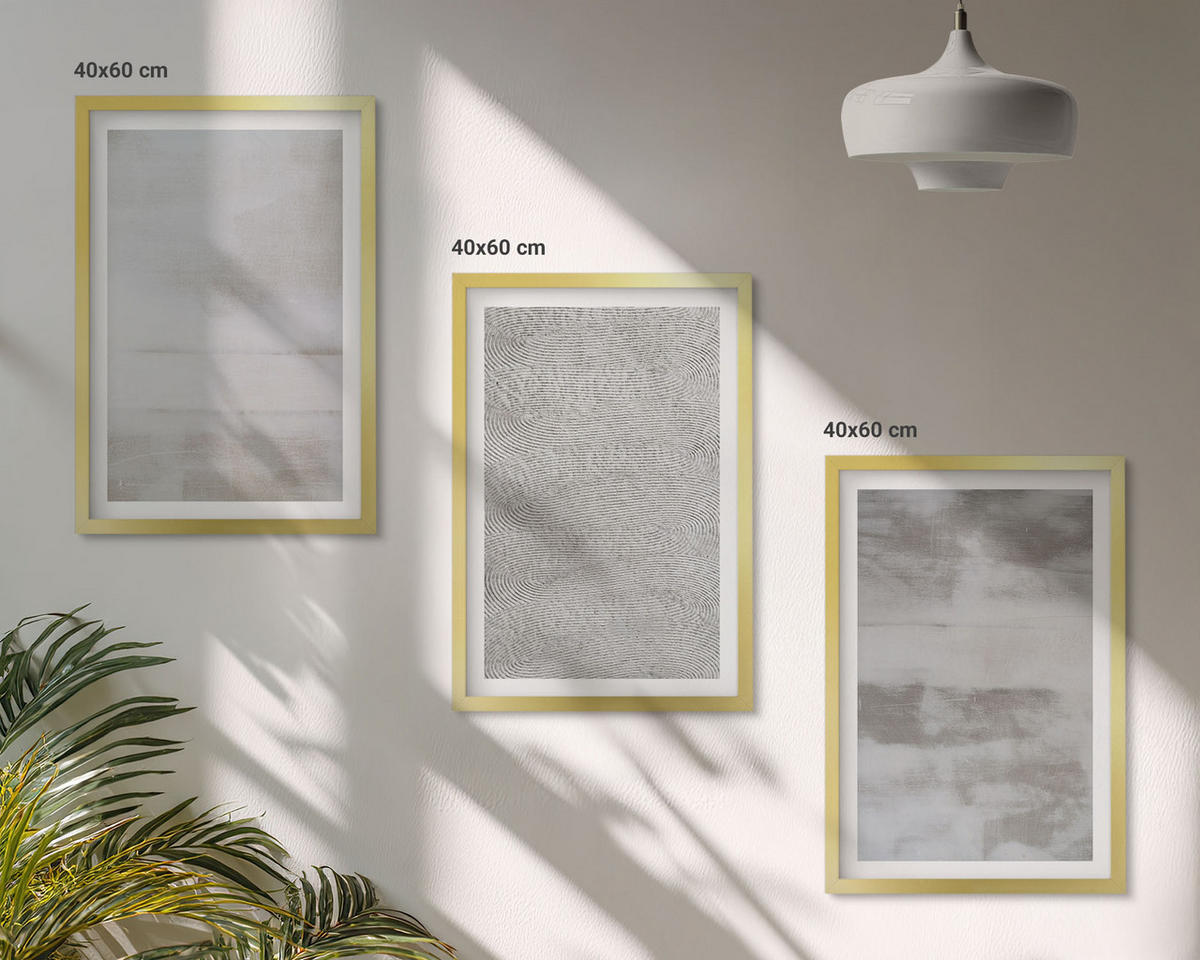 WANDBILDER 3er Set - 40x60 cm Goldrahmen - Moderne minimalistische Texturen - Goldfarben, Kunststoff (40/60cm) - ArtPrintCave