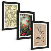 BILDER SET 3er Set - 20x30 cm Schwarzer Rahmen - Blumen, Vögel, Natur - Schwarz, Kunststoff (20/30cm) - TULUP