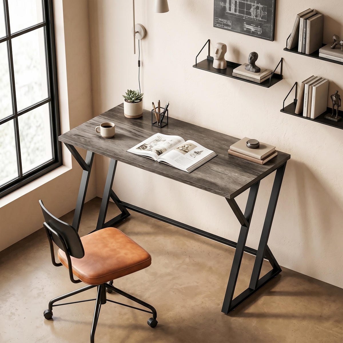 SCHREIBTISCH Grau 60.0/120.0/76.5 cm - Grau, Holzwerkstoff (60/120/76.5cm)