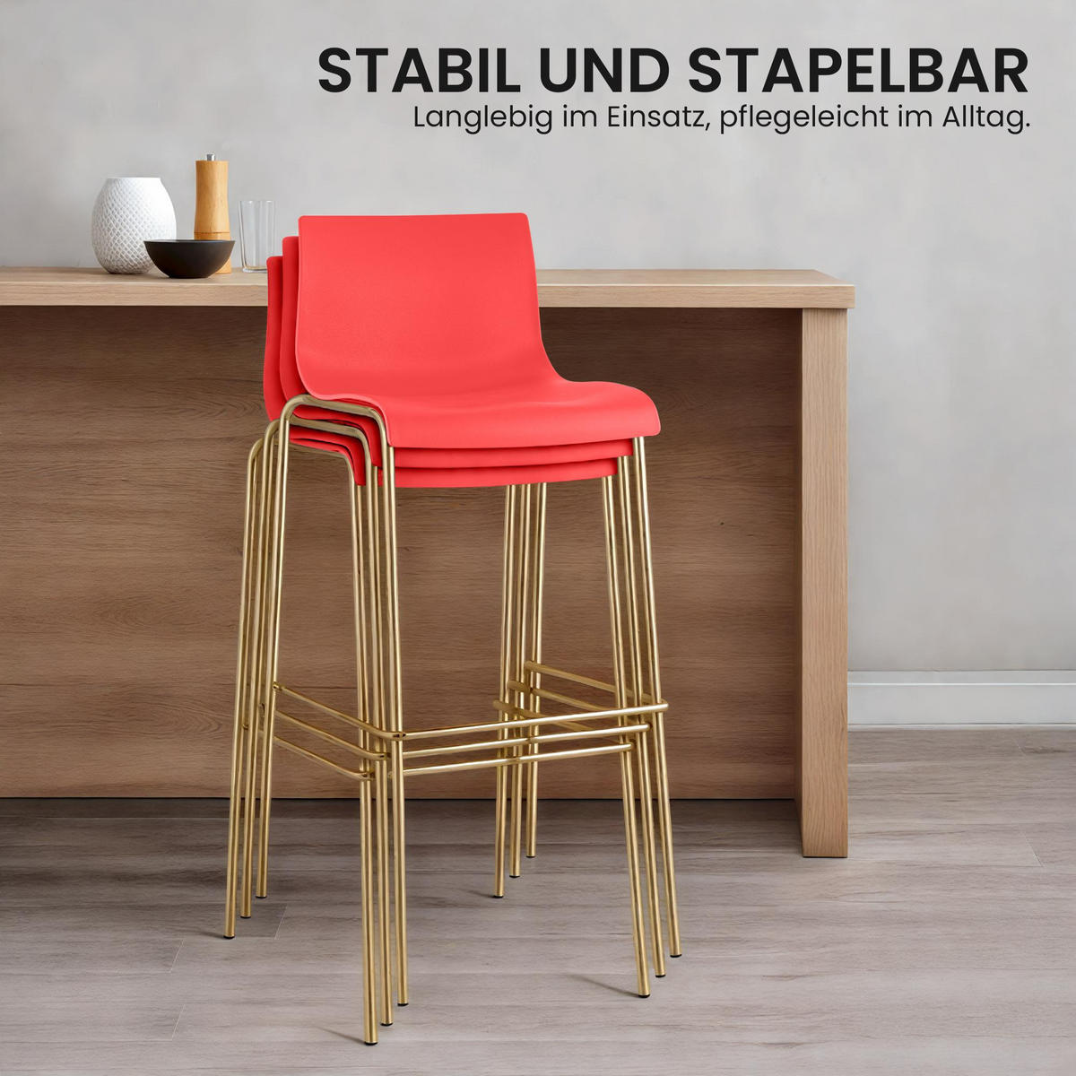 BARHOCKER Kunststoff Rot - Rot/Goldfarben, Kunststoff/Metall (43/100/48cm) - CLP