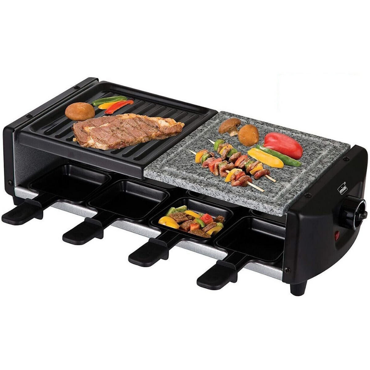 RACLETTEGRILL, Tischgrill für 8 Personen, 1200W Elektrogrill mit Antihaft Grillplatte, Indoor Partygrill, Schwarz, Familiengrill, Küche, Grillabend - Schwarz, Metall (20/13/43cm) - JUNG