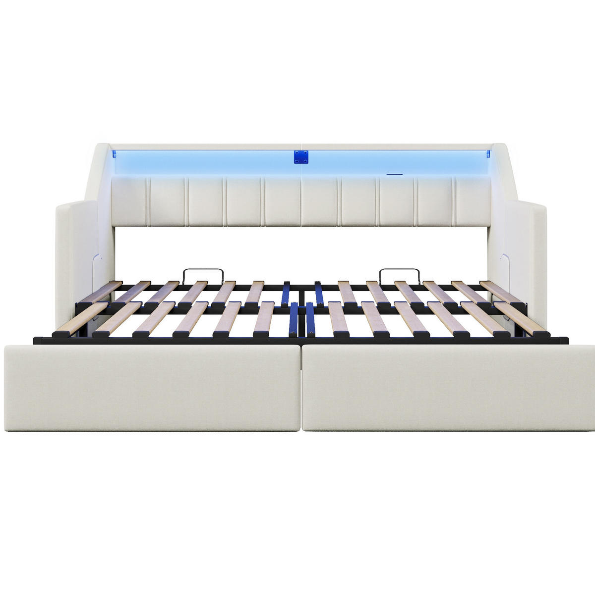 POSTELJA 90/200 cm z USB, LED trakom in predaloma, bež - bež, tekstil (90/200cm) - Flora Grace