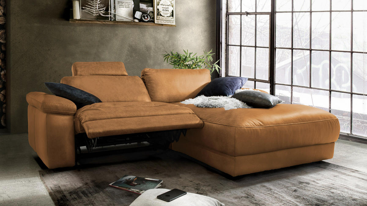 ECKSOFA MOTORISCH. RELAXFUNKTION LOLA Braun Webstoff - Dunkelbraun/Schwarz, Textil (233/178cm) - KAWOLA