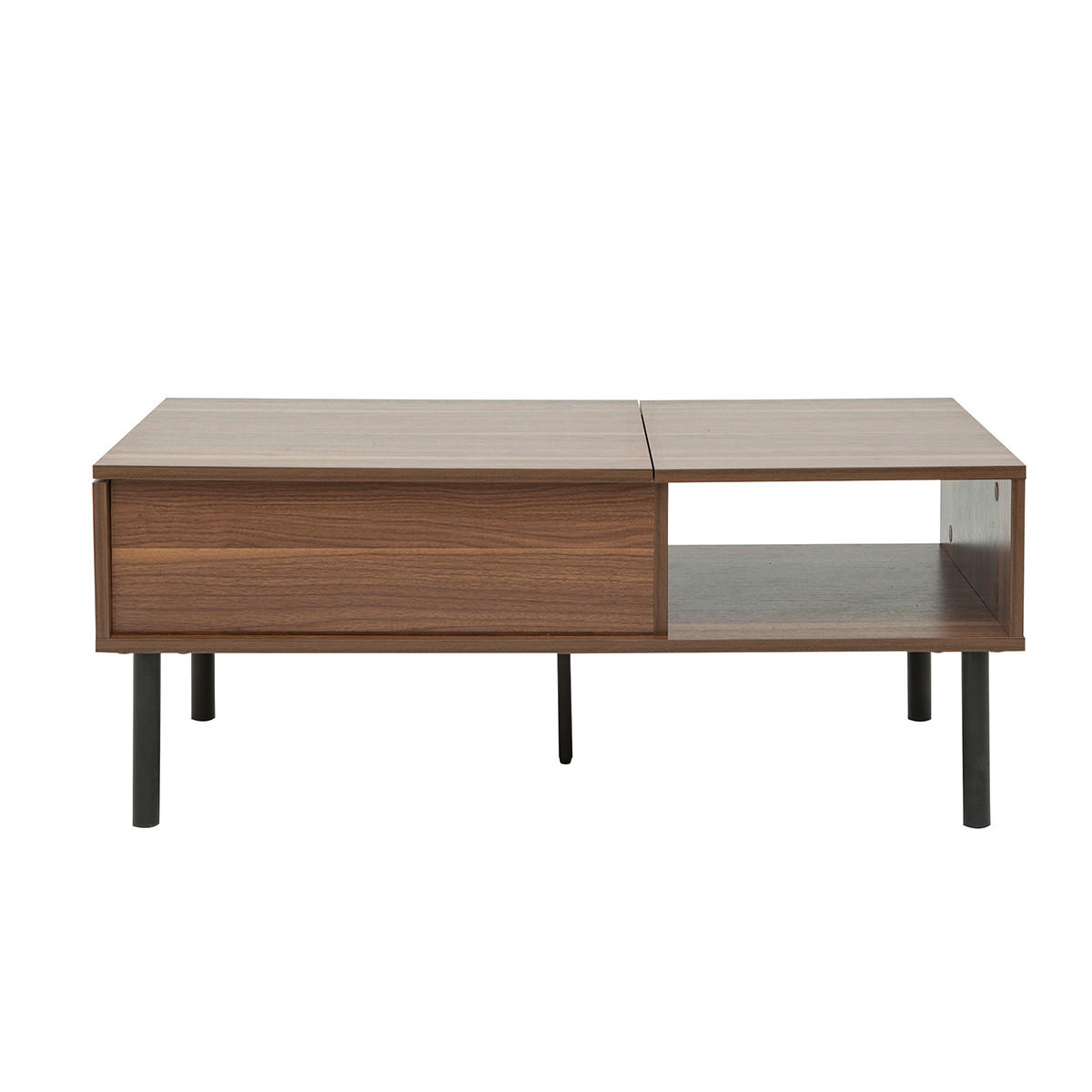 HOCHKLAPPBARER Couchtisch Dunkles Holz Metall B100 cm KANE - Walnussfarben, Holz (100/50/63.5cm) - Miliboo