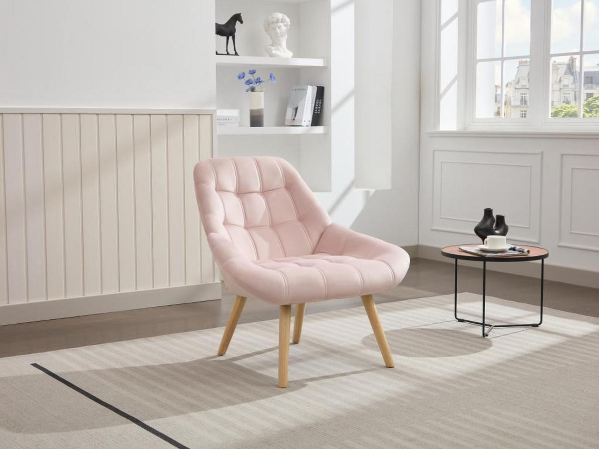 SESSEL - Samt - Rosa - LUOSTO - Pink, Textil (79/83/87cm) - Vente-Unique