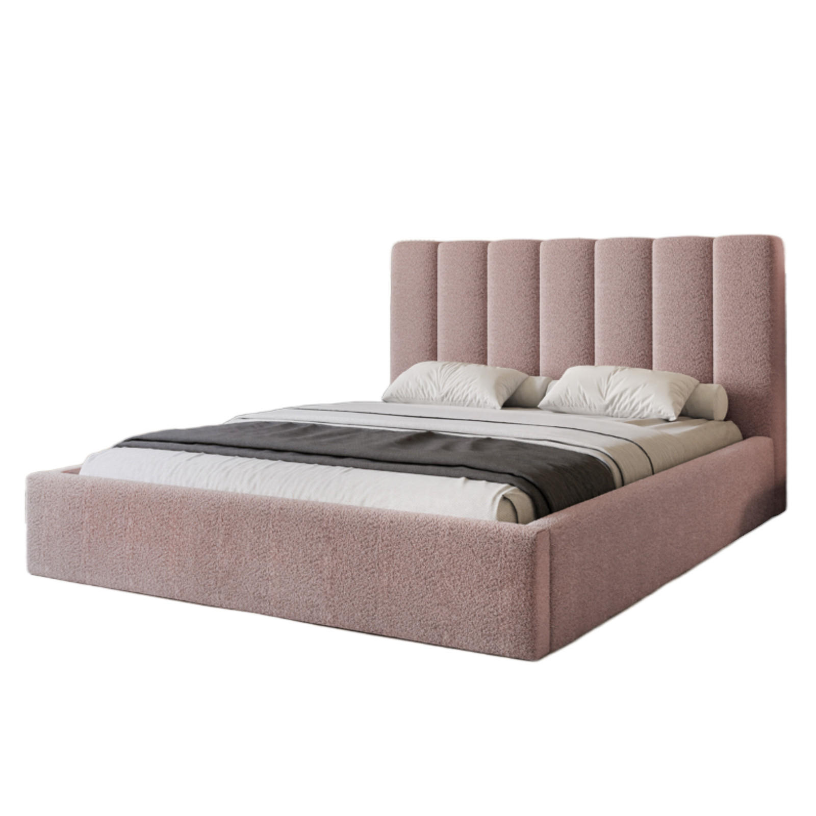 POLSTERBETT CIERO 140x200 cm Altrosa Boucle (Stoff Abriamo) - mit Bettkasten und Lattenrost - Dunkelrosa, Holzwerkstoff/Textil (140/200cm) - Ravio