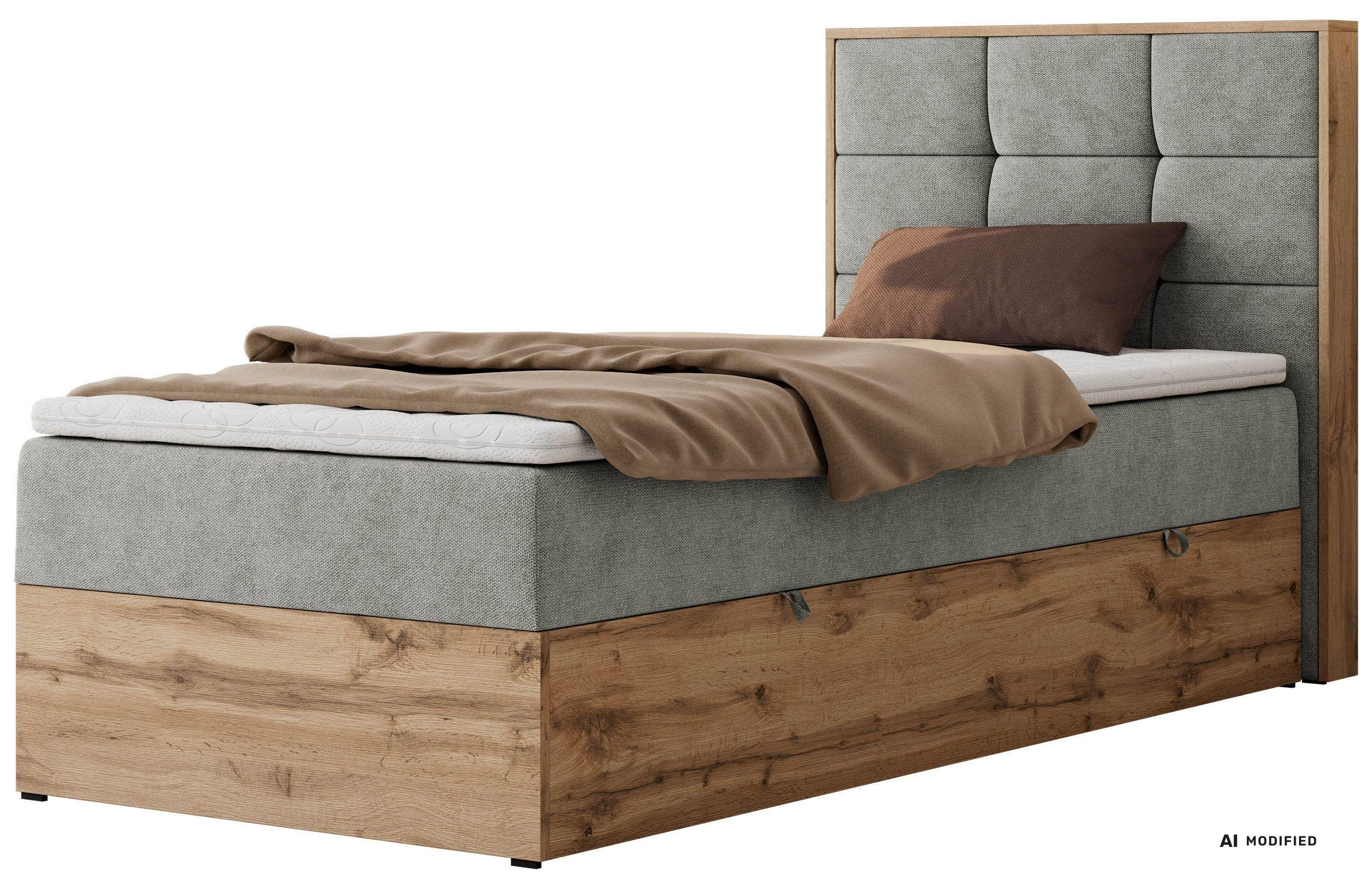 BOXBETT ALBERO 1 90/200 - Hellgrau Stukture - Topper Visco - H4 - Rechts - Silberfarben/Hellgrau, Kunststoff/Textil (90/200cm) - MKS