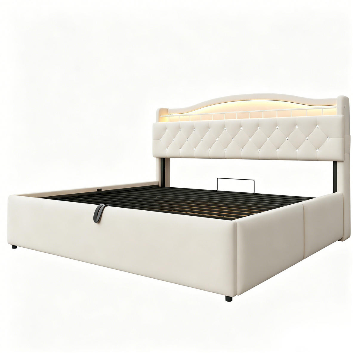 POLSTERBETT 180/200 cm in Beige Samt mit Bettkasten, LED und USB - Beige, Holzwerkstoff/Textil (180/200cm) - CHICFURN