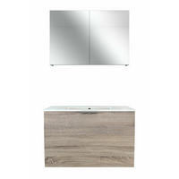 BADMÖBEL Set Gently 1 V1 Weiß/Eiche MDF Waschtisch 80cm JA mit 1x 5W LED-Strahler - Braun, Glas/Kunststoff (46/52/80cm) - AcquaVapore by Sandra Jentho
