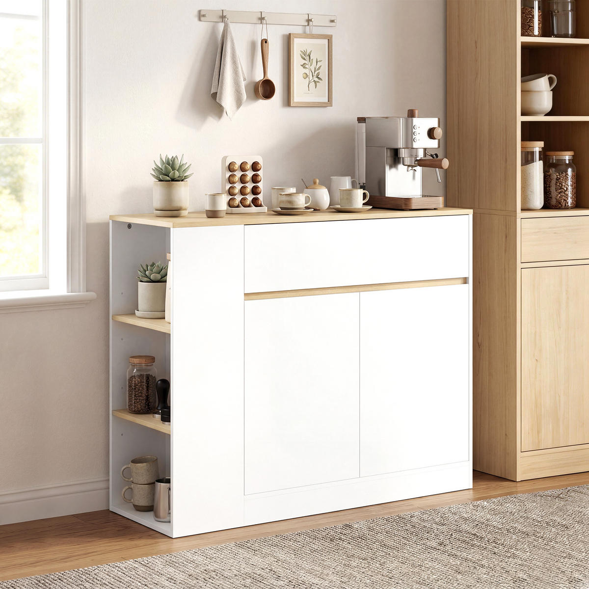 SIDEBOARD Küchenschrank mit Schublade, verstellbare Ablage, Aufbewahrungsschrank - Naturfarben/Weiß, Holz/Holzwerkstoff (30/81.2/106cm) - HOMCOM
