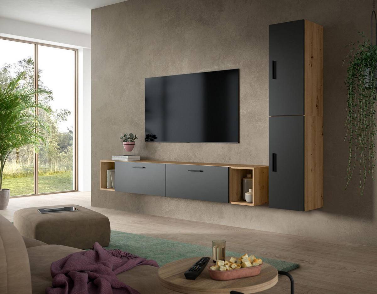 WOHNWAND Primo 5 tlg. (B/H/T: ca. 259/182/34 cm) in Artisan Oak /Basalt grau - Eiche Artisan, Holzwerkstoff (259/182/34cm)