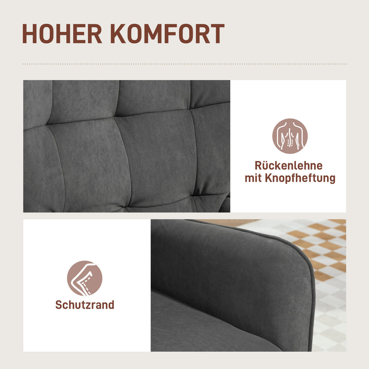 SESSEL Wohnzimmer Loungesessel Relaxsessel mit Holzbeine, Samtoptik Grau - Grau, Textil (66/100/75cm) - HOMCOM