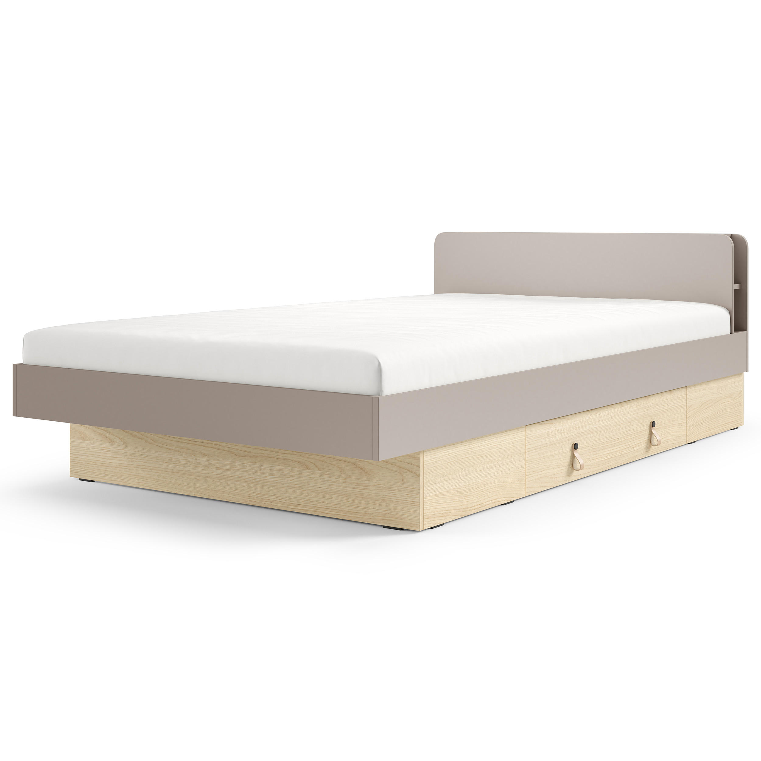 BETT Sorella 120x200 cm mit Lattenrost und Bettkasten-Schublade, ohne Matratze, Porcini + Eiche Mavelie - Eichefarben/Cappuccino, Leder/Holzwerkstoff (120/200cm) - Beautysofa
