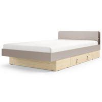 BETT Sorella 120x200 cm mit Lattenrost und Bettkasten-Schublade, ohne Matratze, Porcini + Eiche Mavelie - Eichefarben/Cappuccino, Leder/Holzwerkstoff (120/200cm) - Beautysofa