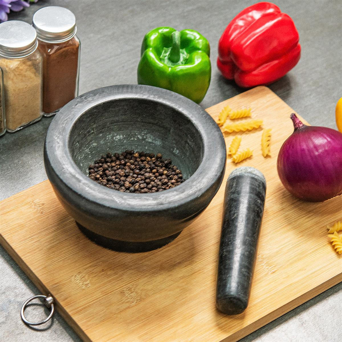 MÖRSER mit Stößel - Schwarz, Stein (16/7.5/16cm) - Intirilife