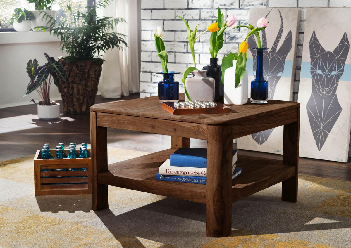 COUCHTISCH Sheesham 70x70x45 smoked cherry gebeizt TORONTO #106 - Dunkelbraun, Holzwerkstoff (70/70/45cm) - Massivmoebel24