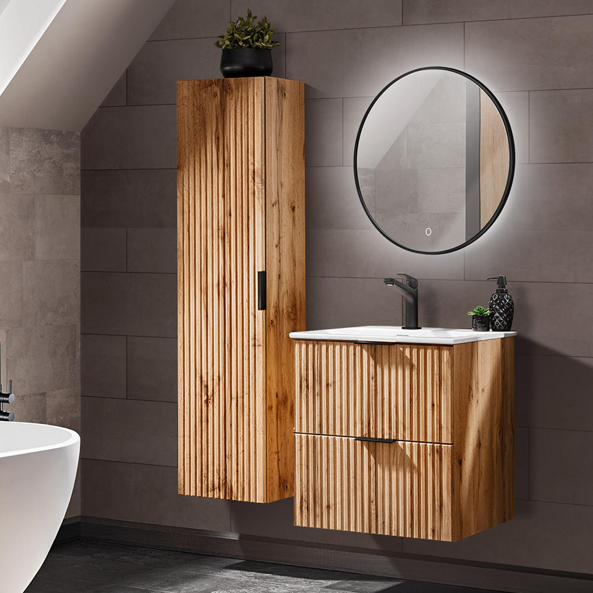 BADMÖBEL-SET 3-TLG. Adelaide-56 - Braun, Holzwerkstoff (110/200/46cm) - Lomado