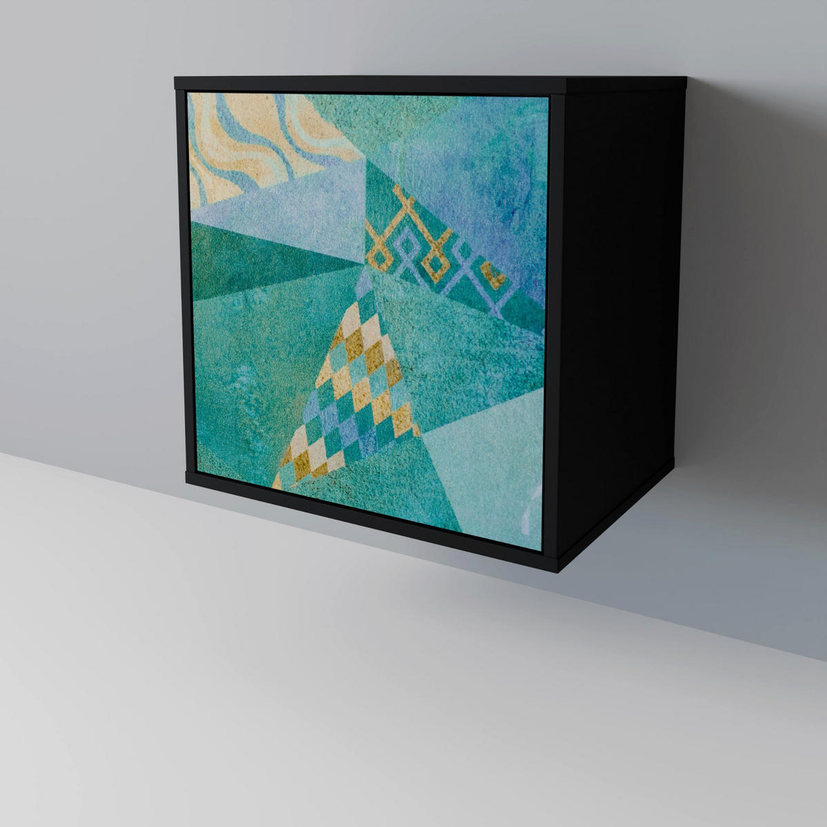 SIDEBOARD SPECTRUM SPLENDOR, Schwarz, 57,5x42x70,5 cm, Schwarze Metall-Sternfüße - Multicolor/Schwarz, Holzwerkstoff/Metall (57.5/70.5/42cm) - SpaceRebels