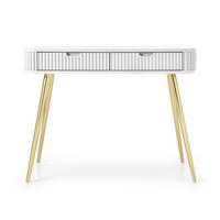 SCHMINKTISCH Zova Weiß mit goldenen Beinen 110 cm - Goldfarben/Weiß, Holzwerkstoff/Metall (49/103/80cm) - Selsey