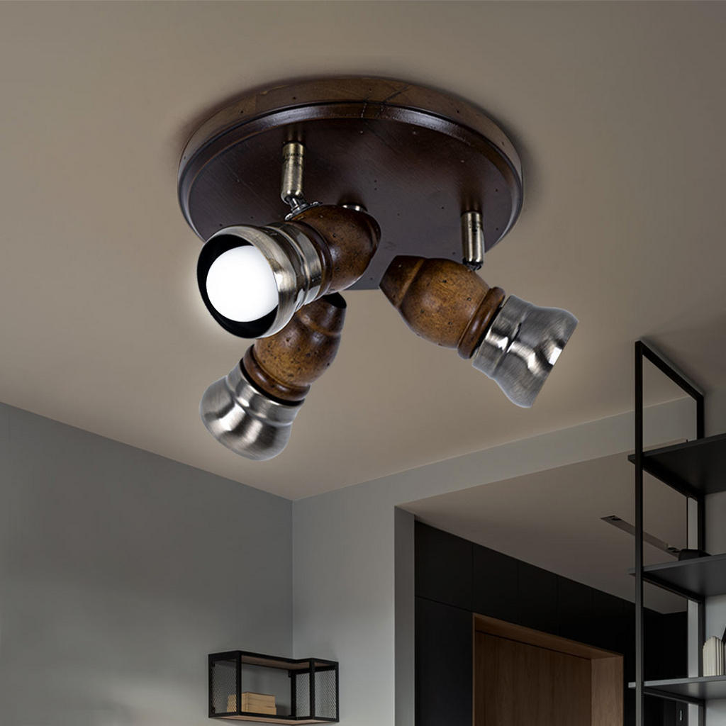Thumbnail - Globo Lighting Deckenleuchte, Braun, Holz, Rund, 24x13x24 cm, Lampen & Leuchten, Innenbeleuchtung, Deckenleuchten