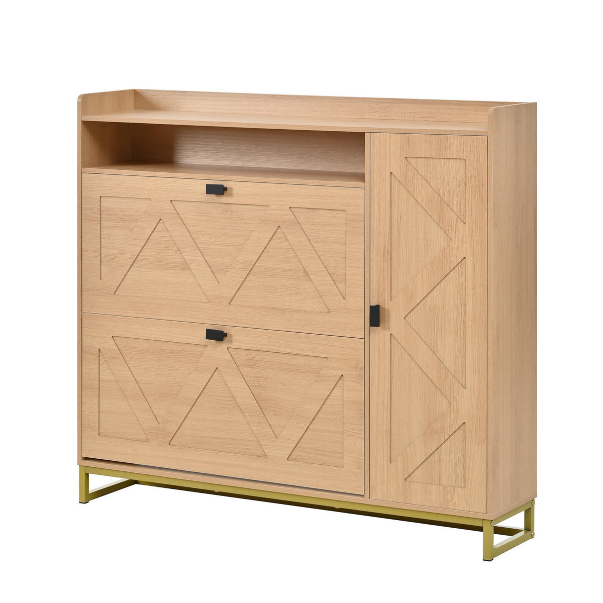 SCHUHSCHRANK 110/24/100 cm Natur aus MDF mit Soft-Close und Metallgestell - Naturfarben, Holzwerkstoff (110/100/24cm) - OKWISH