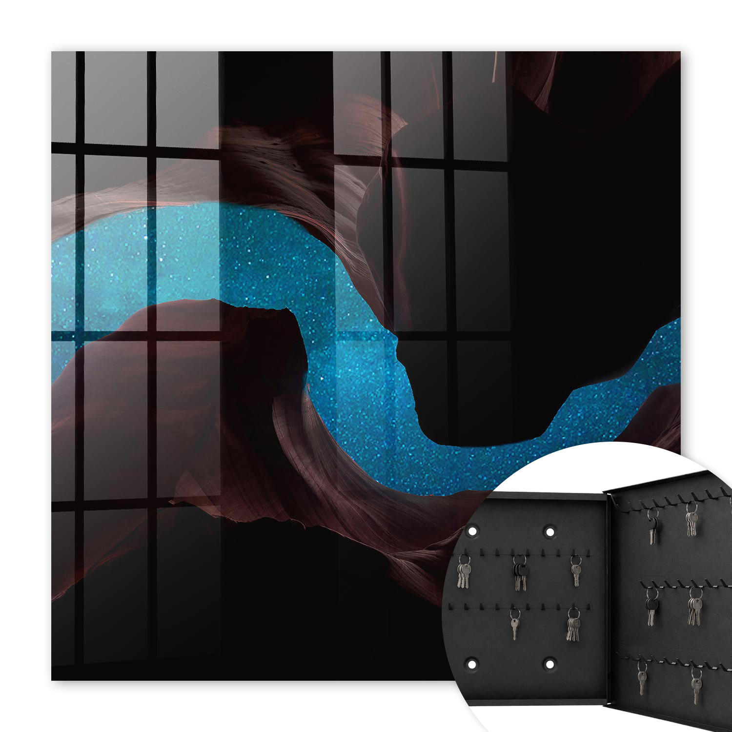 SCHLÜSSELBOX Schwarz 30x30 cm- Türöffnung nach rechts - Weltraumgestein - Schwarz, Metall (30/30/5cm) - TULUP