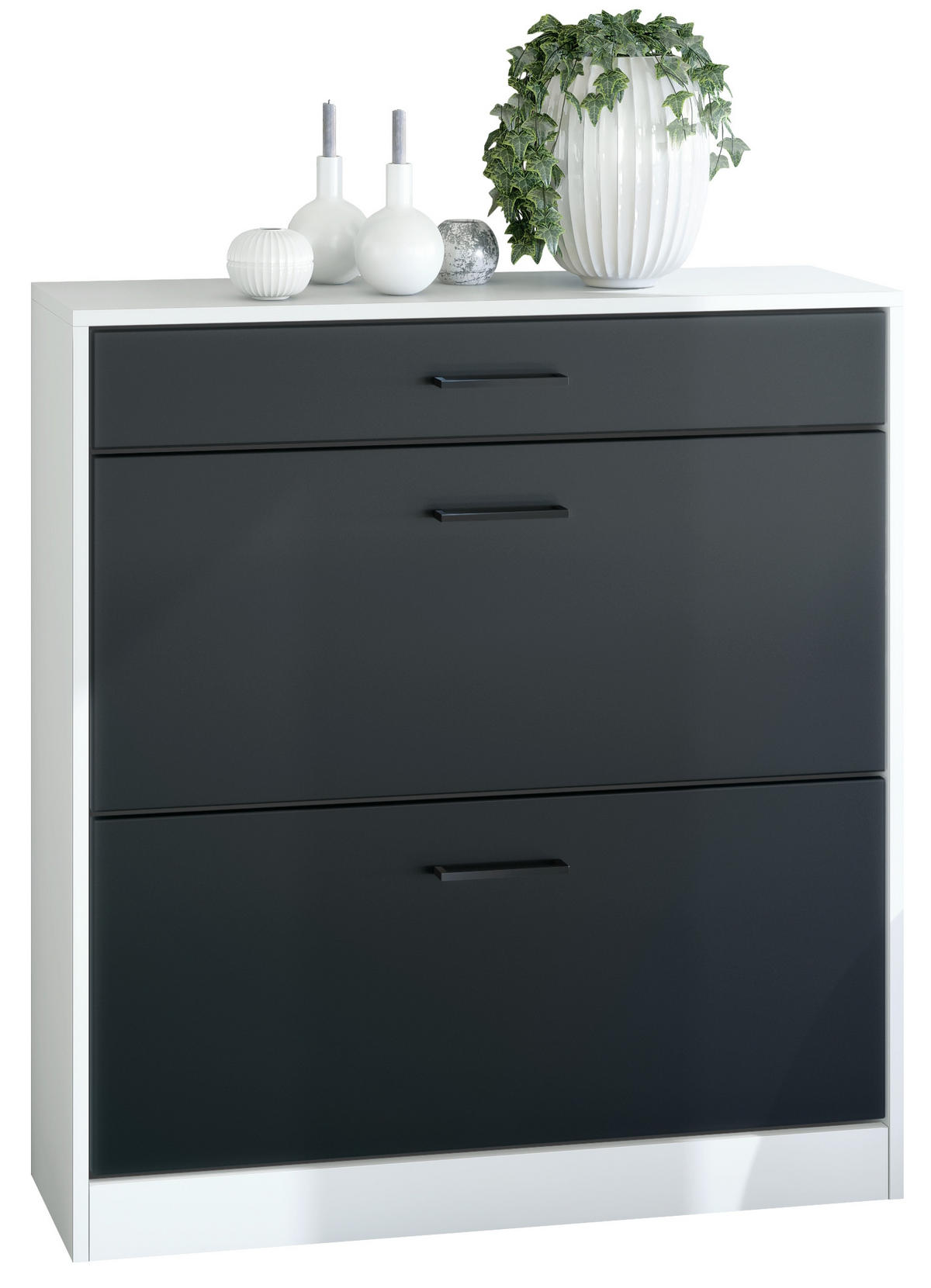 SCHUHSCHRANK Elvas Front in Schwarz matt - Schwarz, Holzwerkstoff (89/95.5/27cm) - Vladon