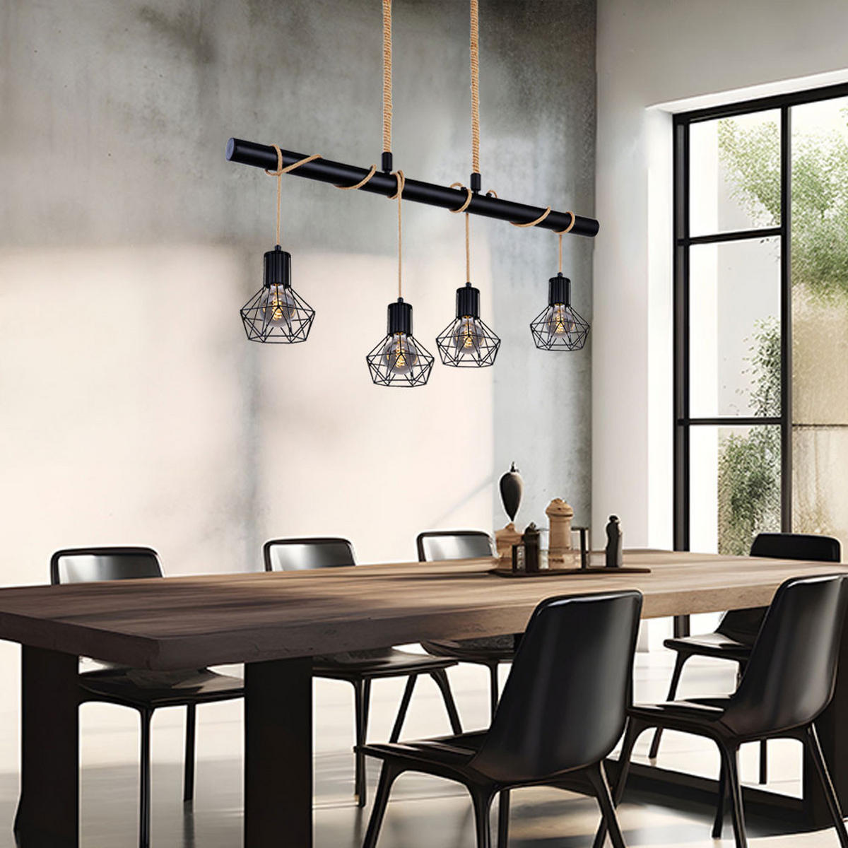 LED HÄNGELEUCHTE Priska Schwarz Gitteroptik - Schwarz, Metall (100/15/120cm)