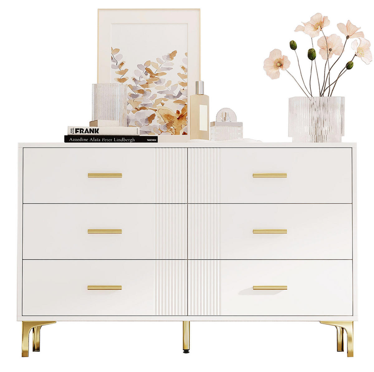 KOMODA 120/40/76 cm se 6 zásuvkami a vlnitým čelem z MDF, Bílá - bílá, kompozitní dřevo (120/76/40cm) - Redom