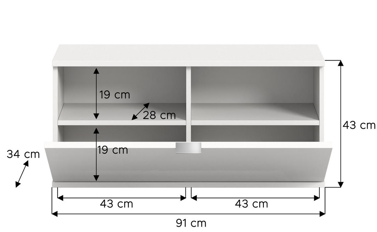 SCHUHSCHRANK weiß Hochglanz 91 cm, Kommode hängend, Flur- und Dielenmöbel - Chromfarben/Weiß Hochglanz, Holzwerkstoff/Kunststoff (91/43/34cm) - Inn.Furn