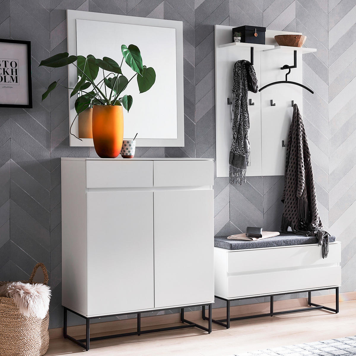 SCHUHKOMMODE mit Schubladen - Schwarz/Weiß, Holzwerkstoff/Metall (80/105/40cm) - home24