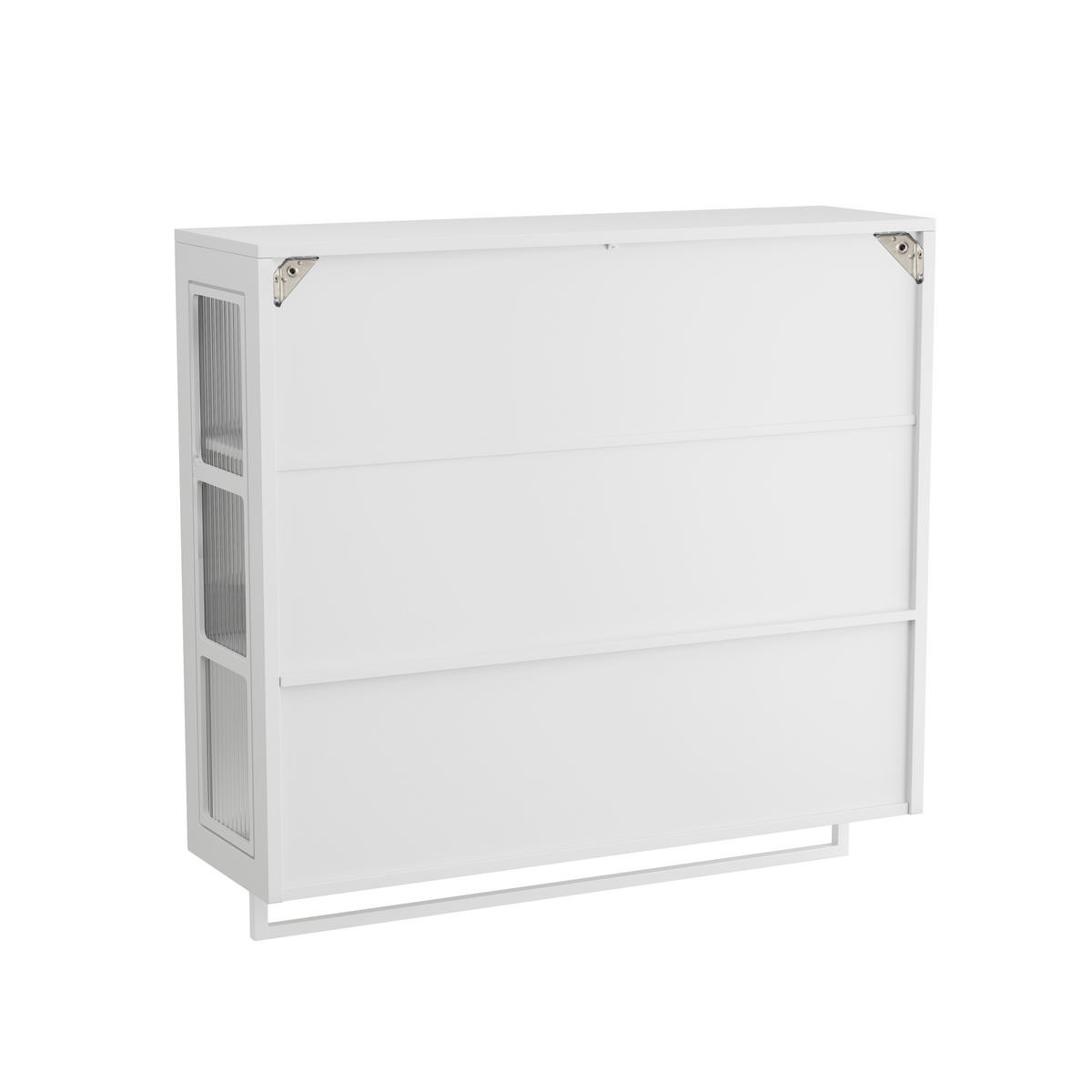 KÜCHENOBERSCHRANK 88x26x82.5 cm in Weiß aus Sicherheitsglas mit geriffeltem Glas & Handtuchstange - Weiß, Holzwerkstoff (88/82.5/26cm) - Modfu