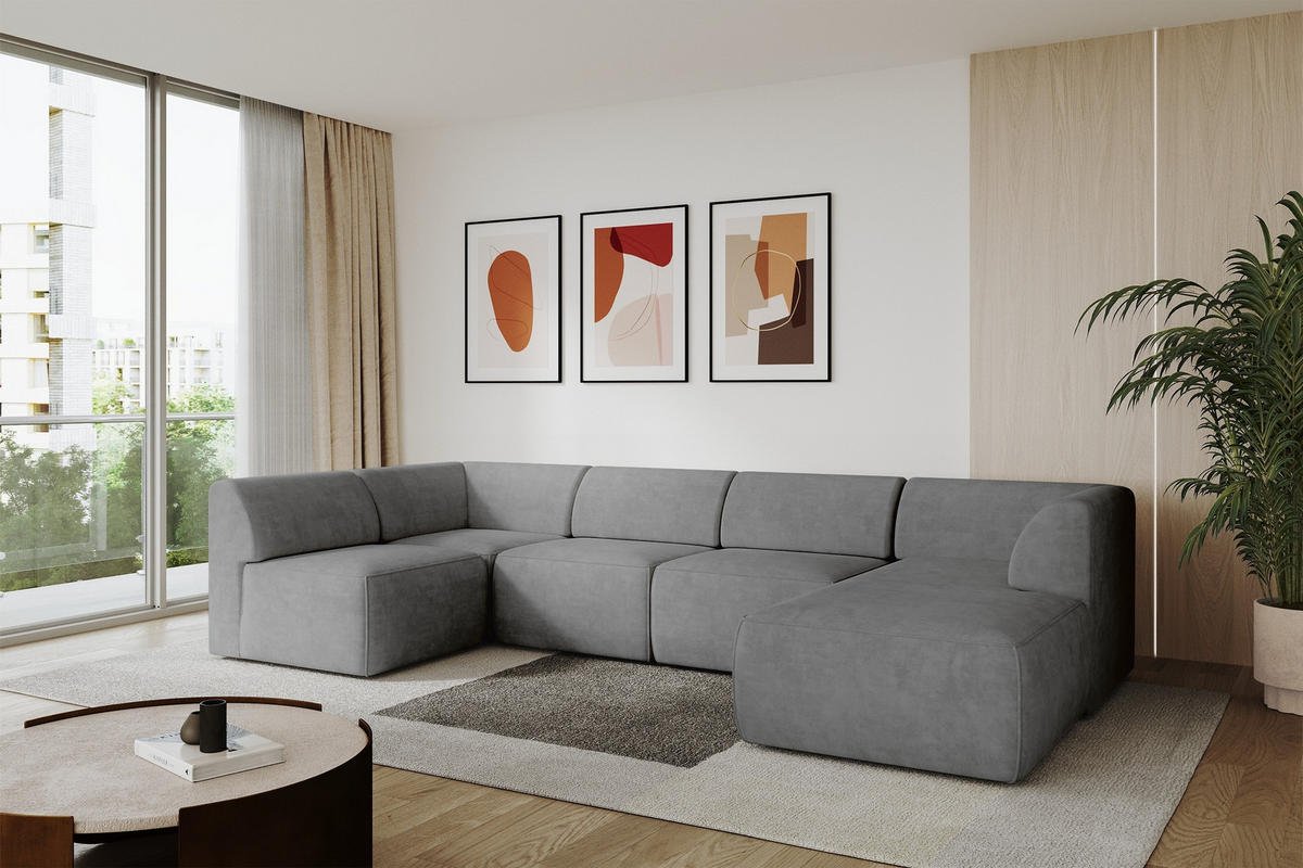 WOHNLANDSCHAFT Ottomane Rechts MOVO-L 345x180x78 cm Grau Velours - Taupe/Schwarz, Holzwerkstoff/Kunststoff (345/78/180cm) - ALTDECOR